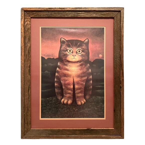 Martin Leman Tabby Cat Print Matted with Glass and Wood Frame 37.5” x 21.5” - Picture 1 of 7
